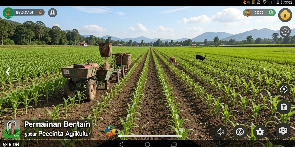 Screenshot gameplay 62IDN menampilkan ladang yang subur dan tanaman yang beragam.
