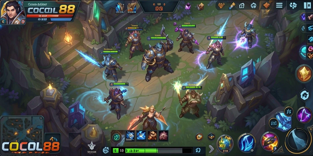 Screenshot COCOL88 menunjukkan pertarungan seru dalam game MOBA.