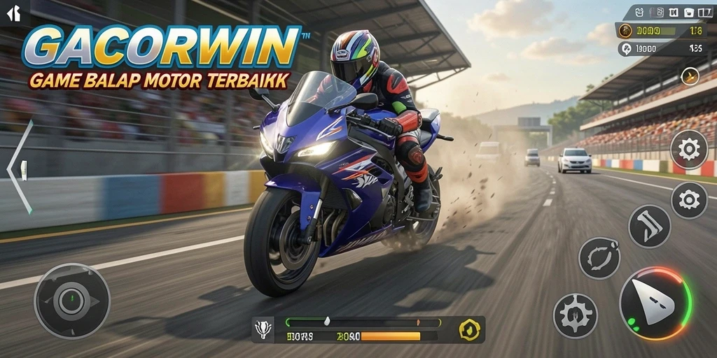 Screenshot GACORWIN menampilkan aksi balap motor yang mendebarkan.