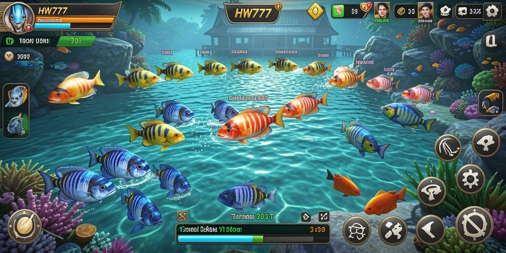 Tampilan gameplay HW777 yang penuh aksi Tembak Ikan.