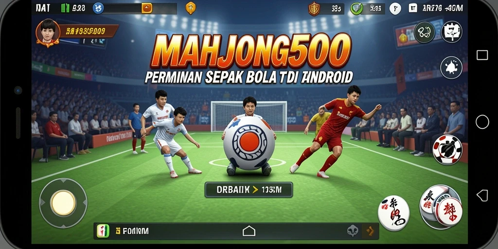 Tampilan gameplay MAHJONG500 dengan aksi sepak bola yang seru.