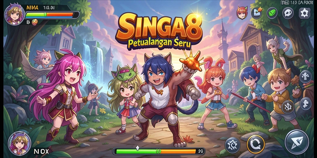 Tampilan gameplay SINGA8 yang penuh aksi dan warna.