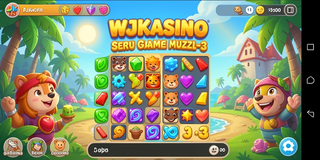 Screenshot WJKASINO menampilkan gameplay Match-3 yang seru dan warna-warni.