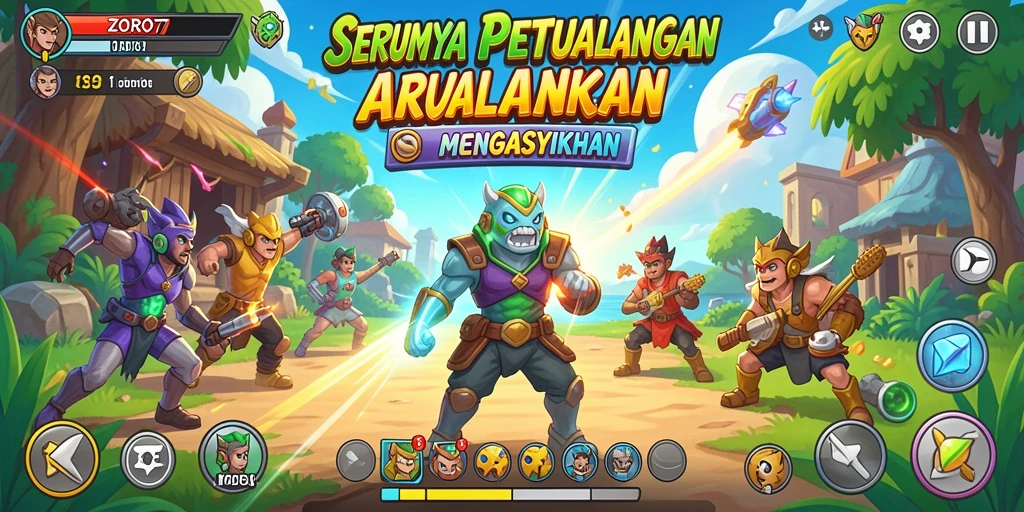 Tampilan seru gameplay ZORO77 yang penuh warna.